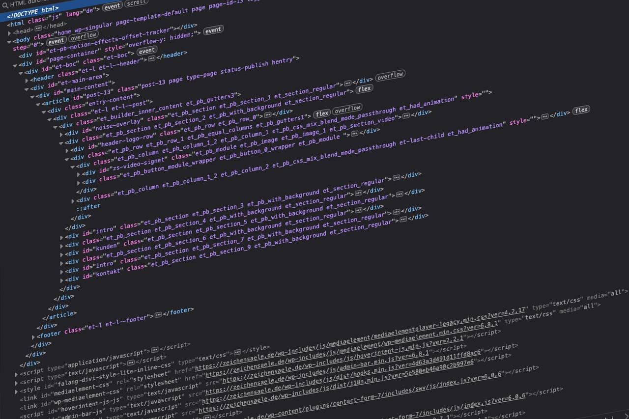 Screenshot Quellcode einer Website